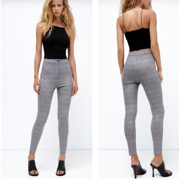 Zara CHECK FAUX SUEDE LEGGINGS - Picture 1 of 8